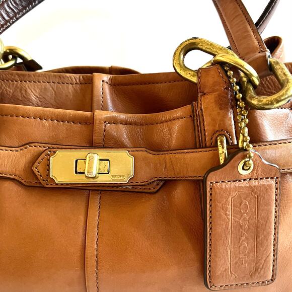 COACH Leather TURNLOCK Chelsea Jayden Satchel, Brown + Dustbag + Care Cards - Picture 4 of 15